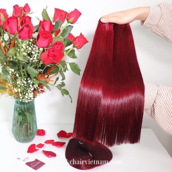 Premium-Quality-Hair-Weft-Burgundy-Color-100%-Human-Hair-Extensions