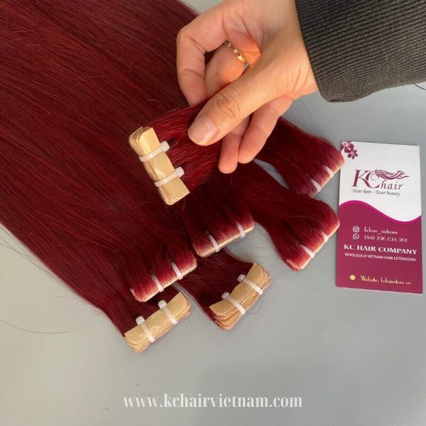 Luxury-Invisible-Tape-Hair-Extensions-Burgundy-Color-100%-Human-Hair