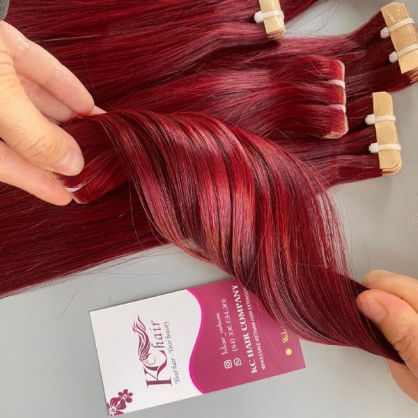 Luxury-Invisible-Tape-Hair-Extensions-Burgundy-Color-100%-Human-Hair