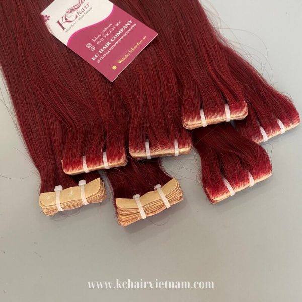 Luxury-Invisible-Tape-Hair-Extensions-Burgundy-Color-100%-Human-Hair