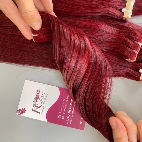 Luxury-Invisible-Tape-Hair-Extensions-Burgundy-Color-100%-Human-Hair