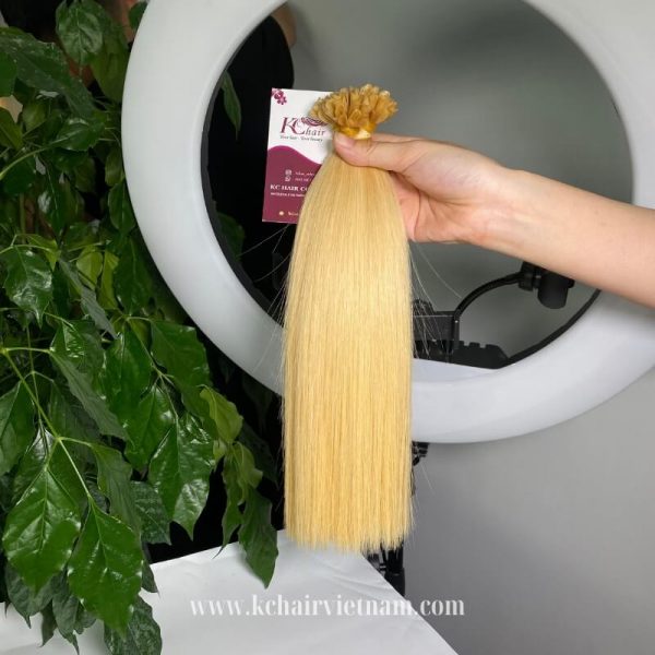 U-Tip-Hair-Extensions-Keratin-Pre-Bonded-100%-Human-Hair-Light-Blonde-Color